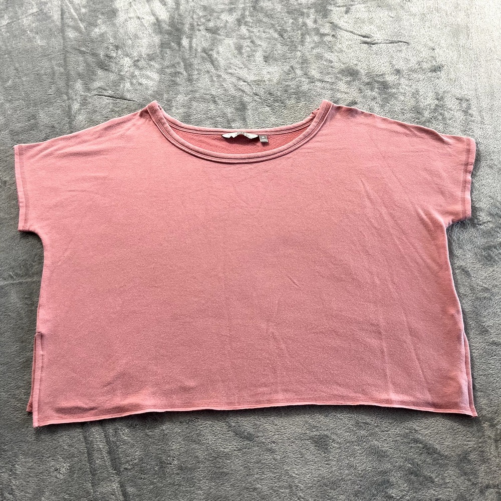 Athleta Womens M Short Sleeve Crop Sweatshirt Pink Balletcore Relaxed Fit